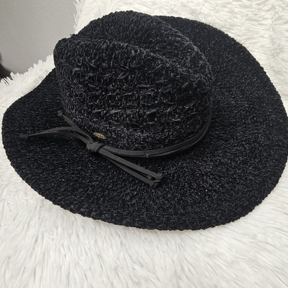 Adora Black Textured Woven Cowgirl Hat Boho Adjustable Indie‎ Western - Picture 1 of 11